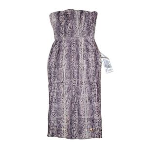 DRESS THE POPULATION Strapless Sequin Snake-Print Midi Dress Small